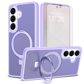 Asuwish Phone Case for Samsung Galaxy S26 5G Tempered Glass Screen Protector Magnetic Folding Stand Frosted Translucent Rugged Shockproof Protective Cell Cover S 26 26S 26 26S Women Men Purple