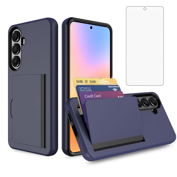 Asuwish Phone Case for Samsung Galaxy S26 5G Wallet Cell Cover with Tempered Glass Screen Protector Slim Credit Card Holder Slot Hard Hybrid Protective S 26 26S GS26 G5 Women Men Blue