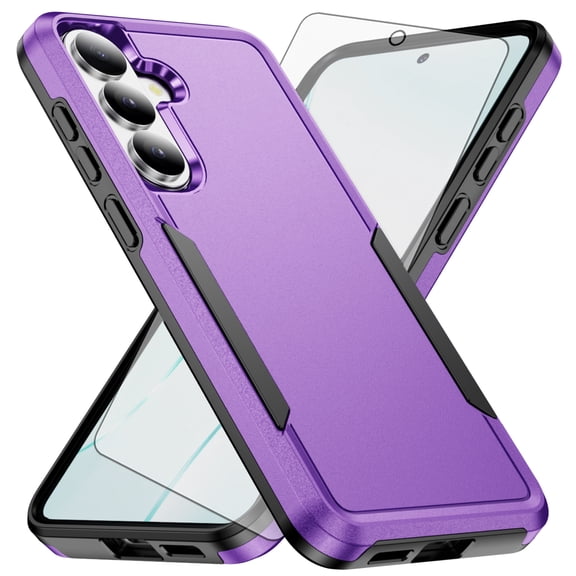 Asuwish Phone Case for Samsung Galaxy S26 Plus S26+ 5G Tempered Glass Screen Protector Rugged Shockproof Hard Protective Drop Proof Full Body Heavy Duty Mobile Cell Cover S26plus 26S+ S 26 26+ Purple