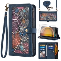 Asuwish Phone Case for Samsung Galaxy Xcover 7 Wallet Cover With Tempered Glass Screen Protector Crossbody Wrist Strap Flip Pattern Zipper Credit Card Holder Stand Slot Cell Xcover7 Women Men Blue