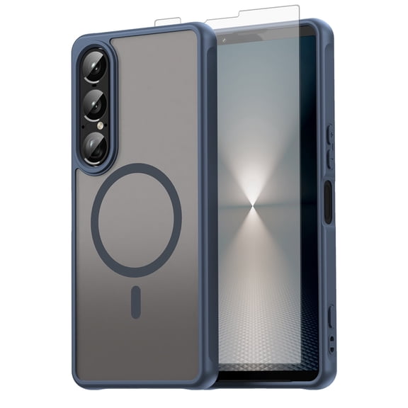 Asuwish Phone Case Compatible with Sony Xperia 1 VII Magnetic ring Translucent Matte Anti-fingerprint Back Military Grade DropProof Shockproof Protective Cell Cover 1VII 5G Women Men Blue
