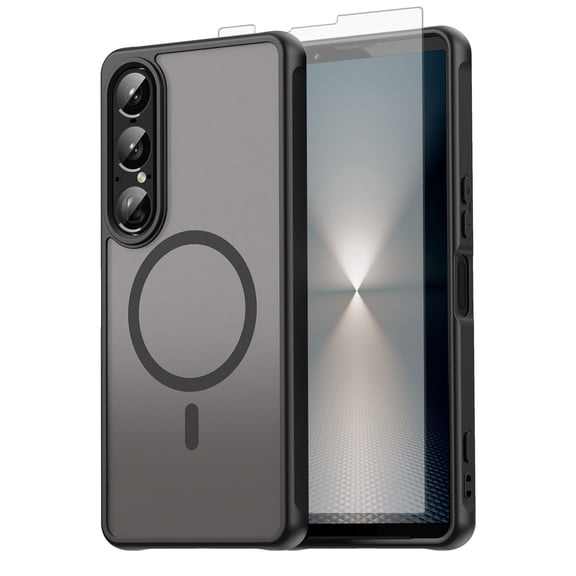 Asuwish Phone Case Compatible with Sony Xperia 1 VII Magnetic ring Translucent Matte Anti-fingerprint Back Military Grade DropProof Shockproof Protective Cell Cover 1VII 5G Women Men Black