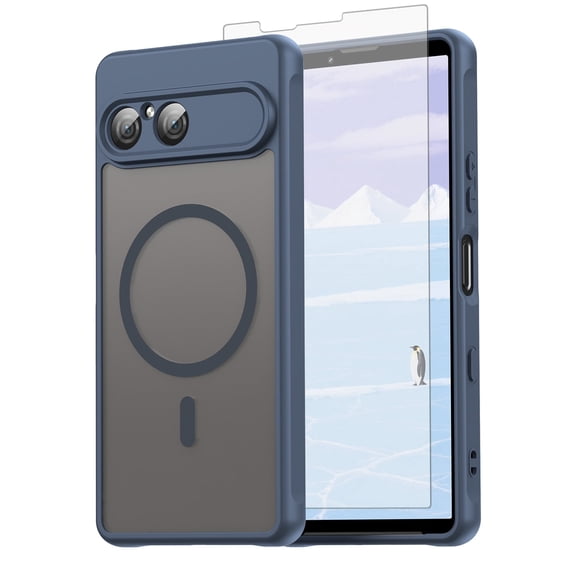 Asuwish Phone Case Compatible with Sony Xperia 10 VII Magnetic ring Translucent Matte Anti-fingerprint Back Military Grade DropProof Shockproof Protective Cell Cover 10VII 5G Women Men Blue