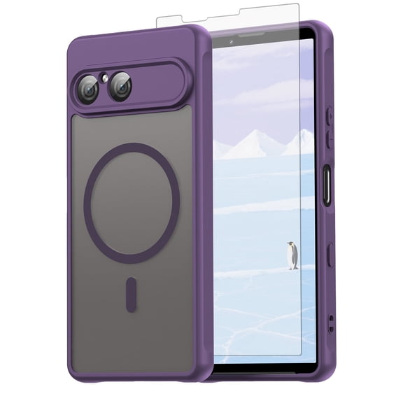Asuwish Phone Case Compatible with Sony Xperia 10 VII Magnetic ring Translucent Matte Anti-fingerprint Back Military Grade DropProof Shockproof Protective Cell Cover 10VII 5G Women Men Purple