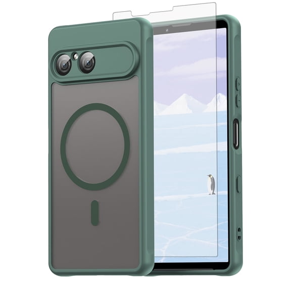 Asuwish Phone Case Compatible with Sony Xperia 10 VII Magnetic ring Translucent Matte Anti-fingerprint Back Military Grade DropProof Shockproof Protective Cell Cover 10VII 5G Women Men Green