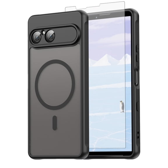 Asuwish Phone Case Compatible with Sony Xperia 10 VII Magnetic ring Translucent Matte Anti-fingerprint Back Military Grade DropProof Shockproof Protective Cell Cover 10VII 5G Women Men Black