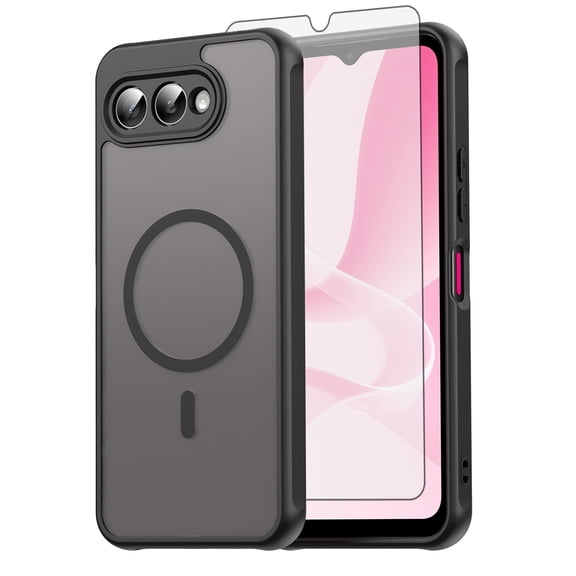 Asuwish Phone Case Compatible with T-Mobile Revvl 8 5G Magnetic ring Translucent Matte Anti-fingerprint Back Military Grade DropProof Shockproof Protective Cell Cover Revvl8 Women Men Black