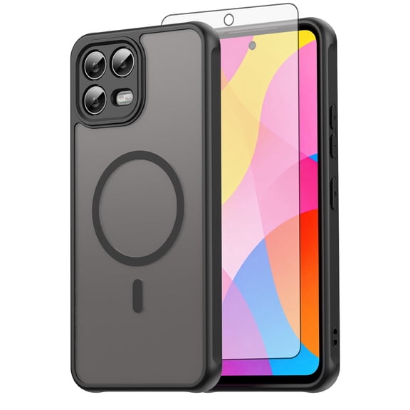 Asuwish Phone Case Compatible with T-Mobile Revvl 8 Pro 5G Magnetic ring Translucent Matte Anti-fingerprint Back Military Grade DropProof Shockproof Protective Cell Cover Revel Women Men Black