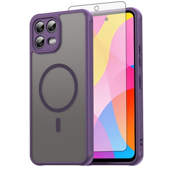 Asuwish Phone Case Compatible with T-Mobile Revvl 8 Pro Magnetic ring Translucent Matte Anti-fingerprint Back Military Grade DropProof Shockproof Protective Cell Cover Revel Women Men Purple