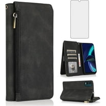 Asuwish Phone Case for Tracfone BLU View Speed 5G Wallet Mobile Accessories Cell Cover with Tempered Glass Screen Protector Flip Zipper Stand Card Holder Slot BLUE ViewSpeed B1550VL Women Men Black