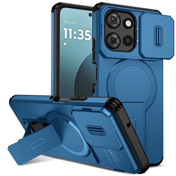 Asuwish Magnetic, Kickstand, Slide Camera Cover TPU, Plastic, Metal Hard Shell Fashion Cell Phone Case for Motorola Moto Play 5G 2025 / Moto G Power 2025, Blue