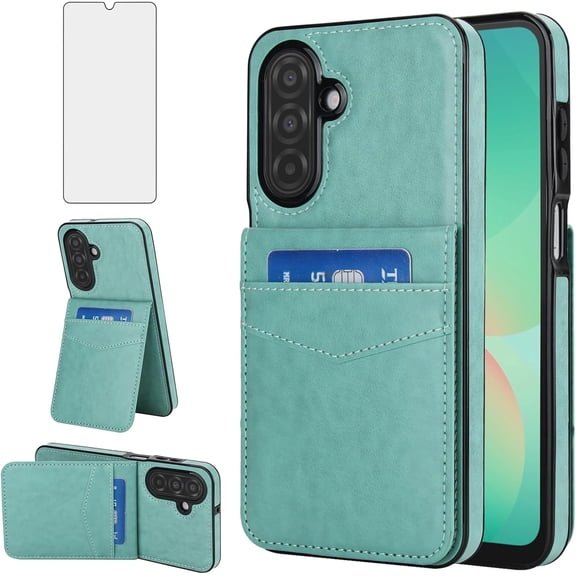 Asuwish Phone Case for Samsung Galaxy A26 5G with Tempered Glass Screen Protector and Credit Card Holder Wallet Cover Stand Leather Cell Accessories A 26 26A LTE A265G SM-A266U Women Men Teal