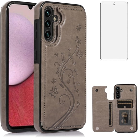 Asuwish Phone Case for Samsung Galaxy A36 5G with Tempered Glass Screen Protector and Card Holder Wallet Cover Stand Flip Leather Cell Accessories A 36 36A LTE SM-A366U Women Men Gray