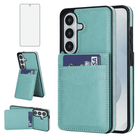 Asuwish Screen Protector Included PU Leather Soft Shell Wallet Cell Phone Case with Screen Protector for Samsung Galaxy A37, Teal