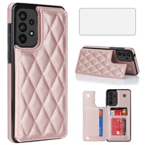 Asuwish Compatible with Samsung Galaxy A53 5G Wallet Phone Case Tempered Glass Screen Protector Credit Card Holder Stand Rugged Slot Cell Cover for A 53 G5 53A SM A536U 6.5" 2022 Women Men RoseGold