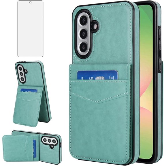 Asuwish Phone Case for Samsung Galaxy A56 5G with Tempered Glass Screen Protector and Credit Card Holder Wallet Cover Stand Leather Cell Accessories A 56 56A LTE SM-A566V Women Men Teal