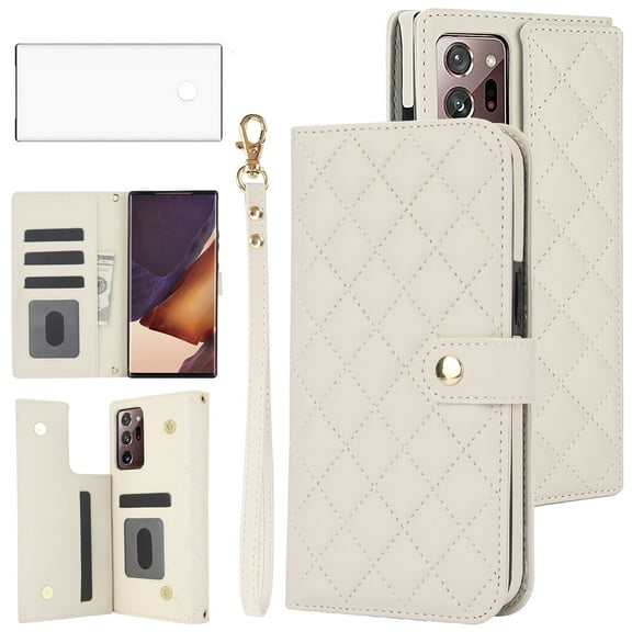 Asuwish Phone Case for Samsung Galaxy Note 20 Ultra 5G Wallet Cell Cover with Tempered Glass Screen Protector Lanyard Card Holder Note20 Plus Notes 20Ultra Note20+ U + 20+ Twenty Not S20 Girls White
