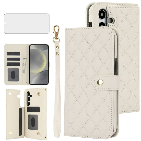 Asuwish Phone Case for Samsung Galaxy S24 Plus/S25 Plus S24  S25  5G Wallet Cell Cover with Tempered Glass Screen Protector Lanyard Card Holder S24Plus 24S   S 24 24  S25Plus 25S 25  SM-S936U White