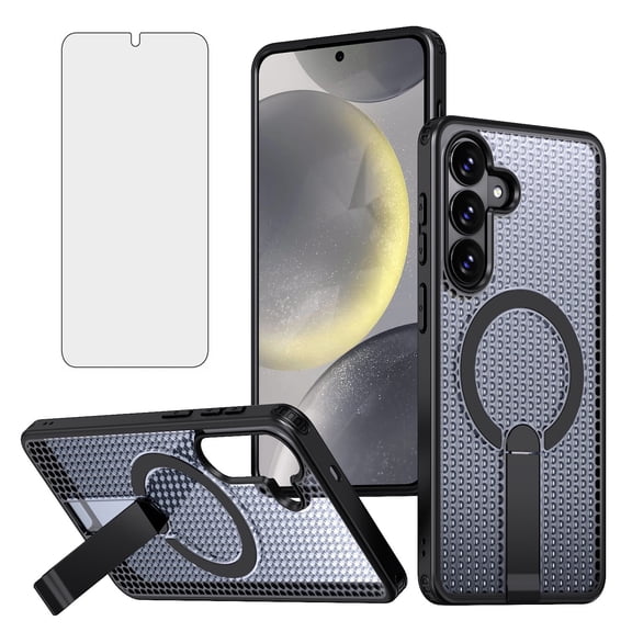 Asuwish Kickstand Hard Shell Slim Cell Phone Case with Tempered Glass Screen Protector for Samsung Galaxy S26, Black