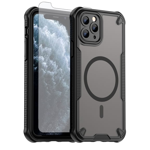 Asuwish Phone Case for iPhone 11 Pro 5.8 Compatible with Magsafe Magnetic Tempered Glass Screen Protector Translucent Matte Back Shockproof Protective Cell Cover iPhone11pro 11s 11pro Women Men Black