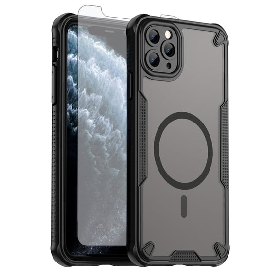 Asuwish Phone Case for iPhone 11 Pro Max 6.5 Compatible with Magsafe Magnetic Tempered Glass Screen Protector Translucent Matte Back Shockproof Protective Cell Cover iPhone11 11promax Women Men Black