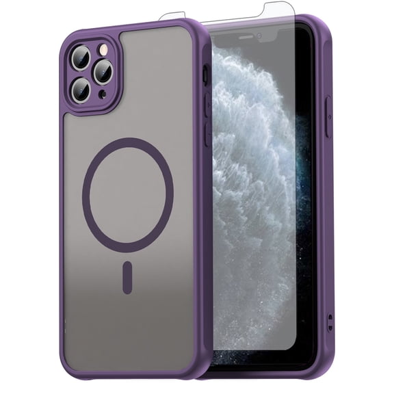 Asuwish Phone Case Compatible with iPhone 11 Pro Max Magnetic ring Translucent Matte Anti-fingerprint Back Military Grade DropProof Shockproof Protective Cell Cover i11Plus Women Men Purple