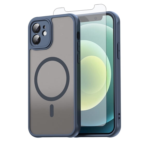 Asuwish Phone Case Compatible with iPhone 12 6.1 Magnetic ring Translucent Matte Anti-fingerprint Back Military Grade DropProof Shockproof Protective Cell Cover iPhone12 i 12s Women Men Blue
