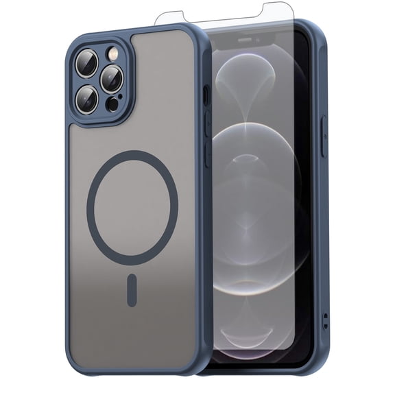 Asuwish Phone Case Compatible with iPhone 12 Pro Max 6.7 Magnetic ring Translucent Matte Anti-fingerprint Back Military Grade DropProof Shockproof Protective Cell Cover 12Plus iP12Promax Blue