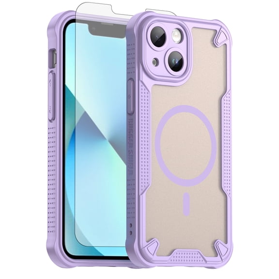 Asuwish Phone Case for iPhone 13 Mini 5.4 inch Compatible with Magsafe Magnetic Tempered Glass Screen Protector Translucent Matte Back Shockproof Protective Cell Cover iPhone13mini Women Men Purple