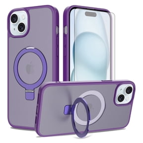 Asuwish Phone Case for iPhone 14 Plus/15 Plus 6.7 inch Tempered Glass Screen Protector Magnetic Folding Stand Frosted Translucent Rugged Shockproof Protective Cell Cover i-Phone 14+ iP15+ Deep Purple