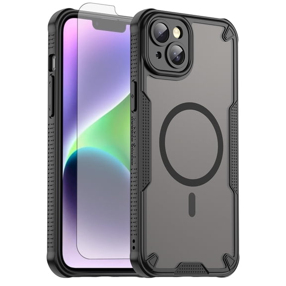 Asuwish Phone Case for iPhone 14 Plus 6.7 inch Compatible with Magsafe Magnetic Tempered Glass Screen Protector Translucent Matte Back Shockproof Protective Cell Cover iPhon14Plus 14+ Women Men Black