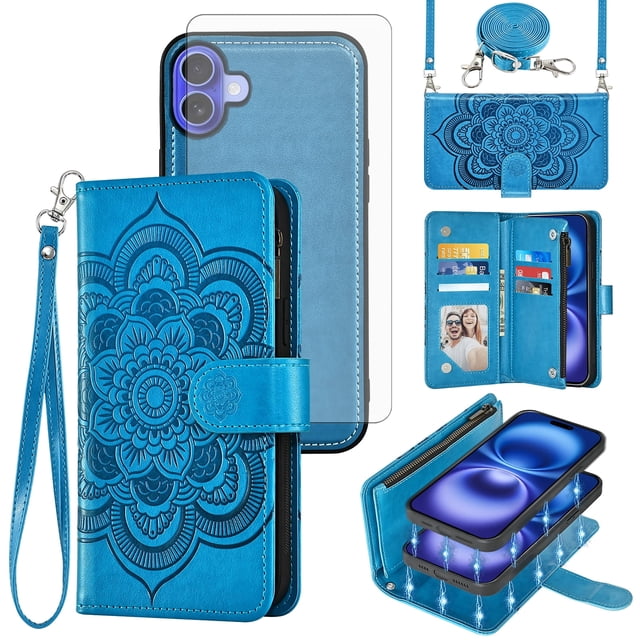 Asuwish Phone Case for iPhone 16 6.1 inch Zipper Wallet Magnetic ...
