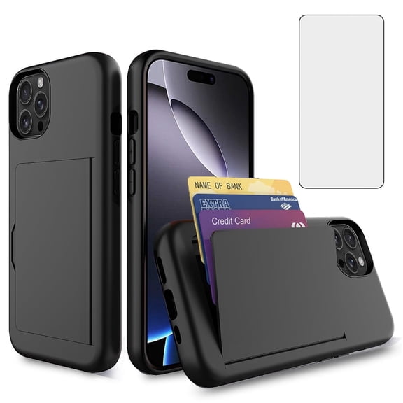 Asuwish Phone Case for iPhone 16 Pro Max 6.9 inch Wallet Cell Cover with Tempered Glass Screen Protector Slim Credit Card Holder Slot Hard Hybrid Protective i Phone16 16Pro i16 ProMax 16ProMax Black