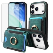 Asuwish Phone Case for iPhone 17 Pro 6.3 inch Wallet Cell Cover with Tempered Glass Screen Protector Slim Lanyard Wrist Strap RFID Ring Stand Credit Card Holder Slot i Phone17 i 17Pro Women Men Green