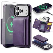Asuwish Phone Case for iPhone 17 Pro Max Wallet Magnetic Detachable Cell Cover with Wireless Charging and RFID Blocking Credit Card Holder Stand i Phone17 17Pro i17 ProMax 17ProMax Women Men Purple