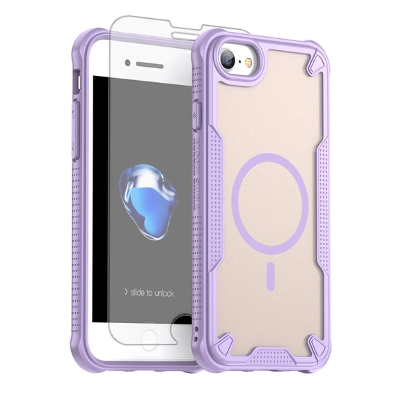 Asuwish Phone Case for iPhone 7 Compatible with Magsafe Magnetic Tempered Glass Screen Protector Translucent Matte Back Shockproof Protective Cell Cover iPhone7 7s i 7SE Women Men Purple
