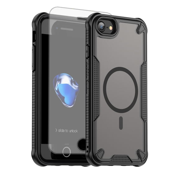 Asuwish Phone Case for iPhone SE 2022 Compatible with Magsafe Magnetic Tempered Glass Screen Protector Translucent Matte Back Shockproof Protective Cell Cover iPhoneSE 3/3rd SE3 Women Men Black
