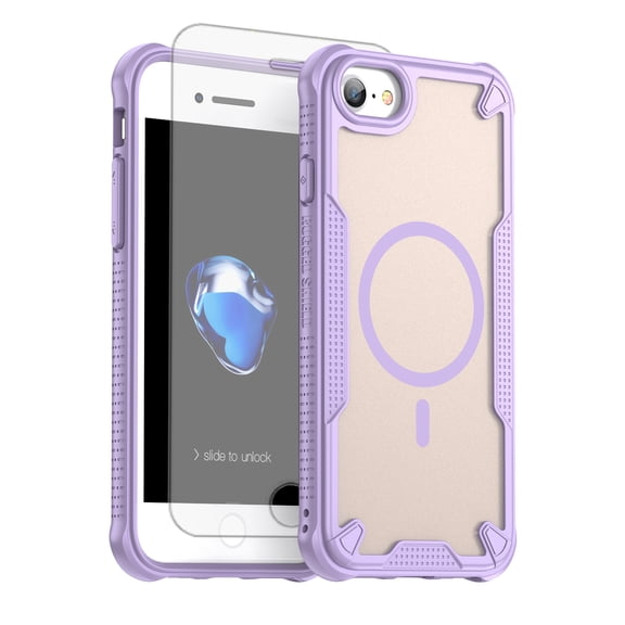 Asuwish Phone Case for iPhone SE 2022 Compatible with Magsafe Magnetic Tempered Glass Screen Protector Translucent Matte Back Shockproof Protective Cell Cover iPhoneSE 3/3rd SE3 Women Men Purple