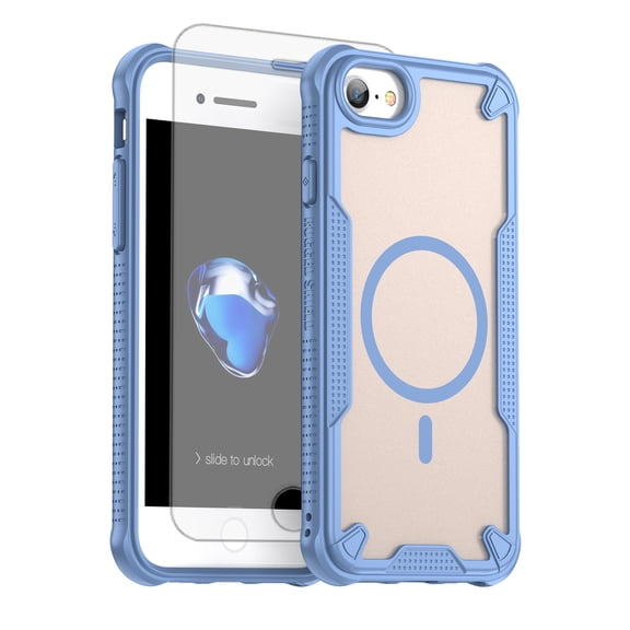 Asuwish Phone Case for iPhone SE 2022 Compatible with Magsafe Magnetic Tempered Glass Screen Protector Translucent Matte Back Shockproof Protective Cell Cover iPhoneSE 3/3rd SE3 Women Men Blue
