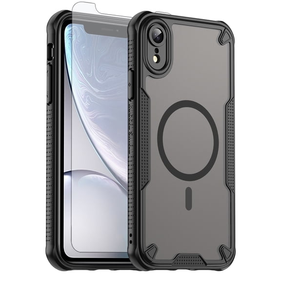 Asuwish Phone Case for iPhone XR 6.1 Compatible with Magsafe Magnetic Tempered Glass Screen Protector Translucent Matte Back Shockproof Protective Cell Cover iPhoneXR iP10R 10XR 10RX Women Men Black