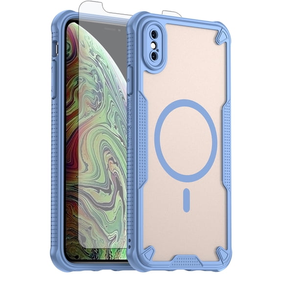 Asuwish Phone Case for iPhone Xs Max Compatible with Magsafe Magnetic Tempered Glass Screen Protector Translucent Matte Back Shockproof Protective Cell Cover i 10Xsmax 10xs 10s 10Plus Women Men Blue
