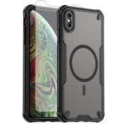 Asuwish Phone Case for iPhone Xs Max Compatible with Magsafe Magnetic Tempered Glass Screen Protector Translucent Matte Back Shockproof Protective Cell Cover i 10Xsmax 10xs 10s 10Plus Women Men Black