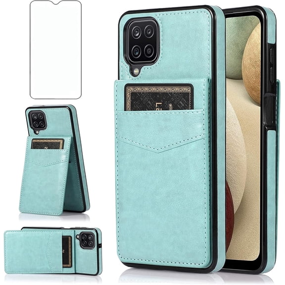 Asuwish Screen Protector Included PU Leather Soft Shell Wallet Cell Phone Case with Screen Protector for Samsung Galaxy A42, Teal