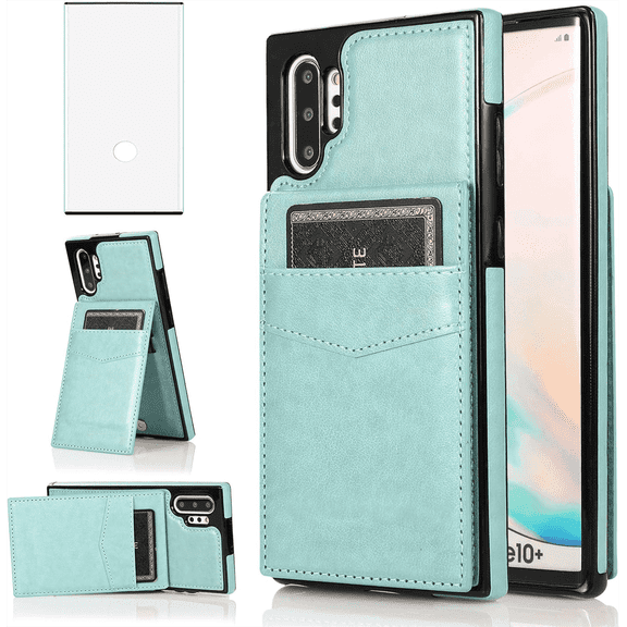 Asuwish Screen Protector Included PU Leather Soft Shell Wallet Cell Phone Case with Screen Protector for Samsung Galaxy Note 10 Plus, Teal