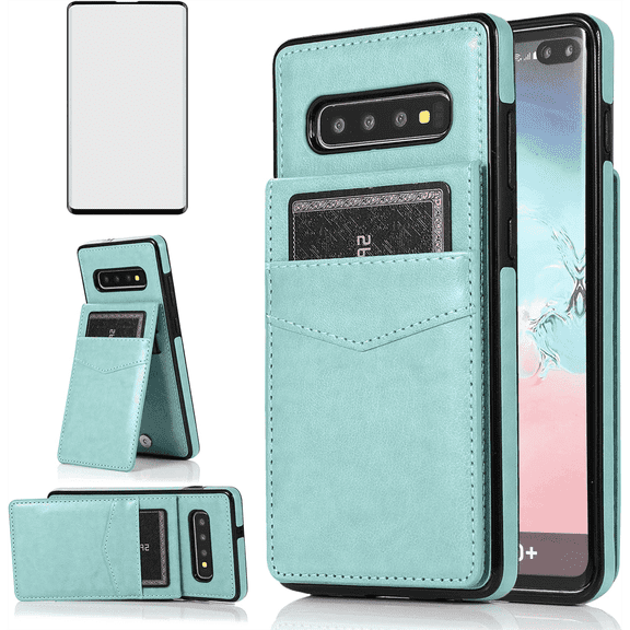 Asuwish Screen Protector Included PU Leather Soft Shell Wallet Cell Phone Case with Screen Protector for Samsung Galaxy S10, Teal