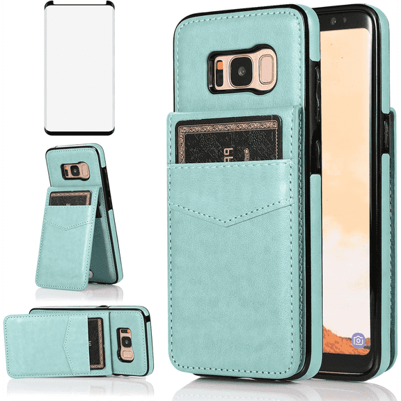 Asuwish Screen Protector Included PU Leather Soft Shell Wallet Cell Phone Case with Screen Protector for Samsung Galaxy S8, Teal