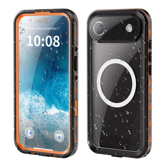 Asuwish Waterproof Phone Case for iPhone 17 Air 6.5 inch Built-in Screen Protector 360 Full Body Compatible with Magsafe Clear Cell Cover Rugged Magnetic Protective i Phone17 i17Air Women Men Orange