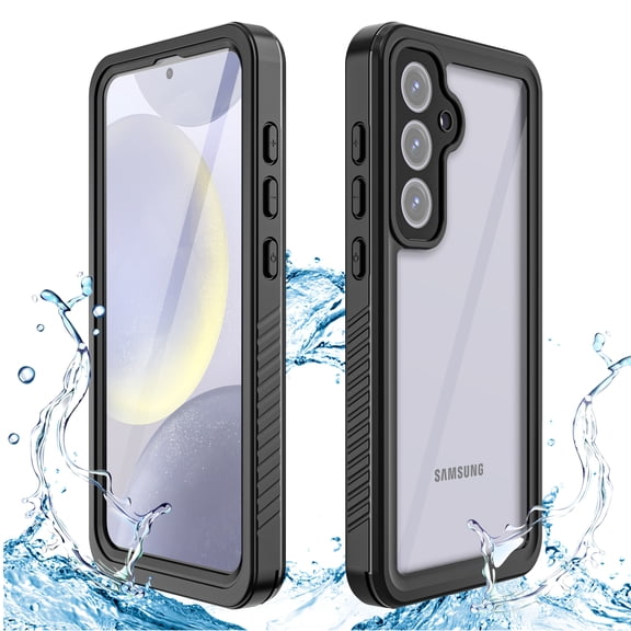 Asuwish Waterproof mobile Phone Case for Samsung Galaxy S24 FE 5G with Built-in Screen Protector 360 Full Body Clear Cell Cover Rugged Protective S 24 EF AI S24FE 24S Women Men Black