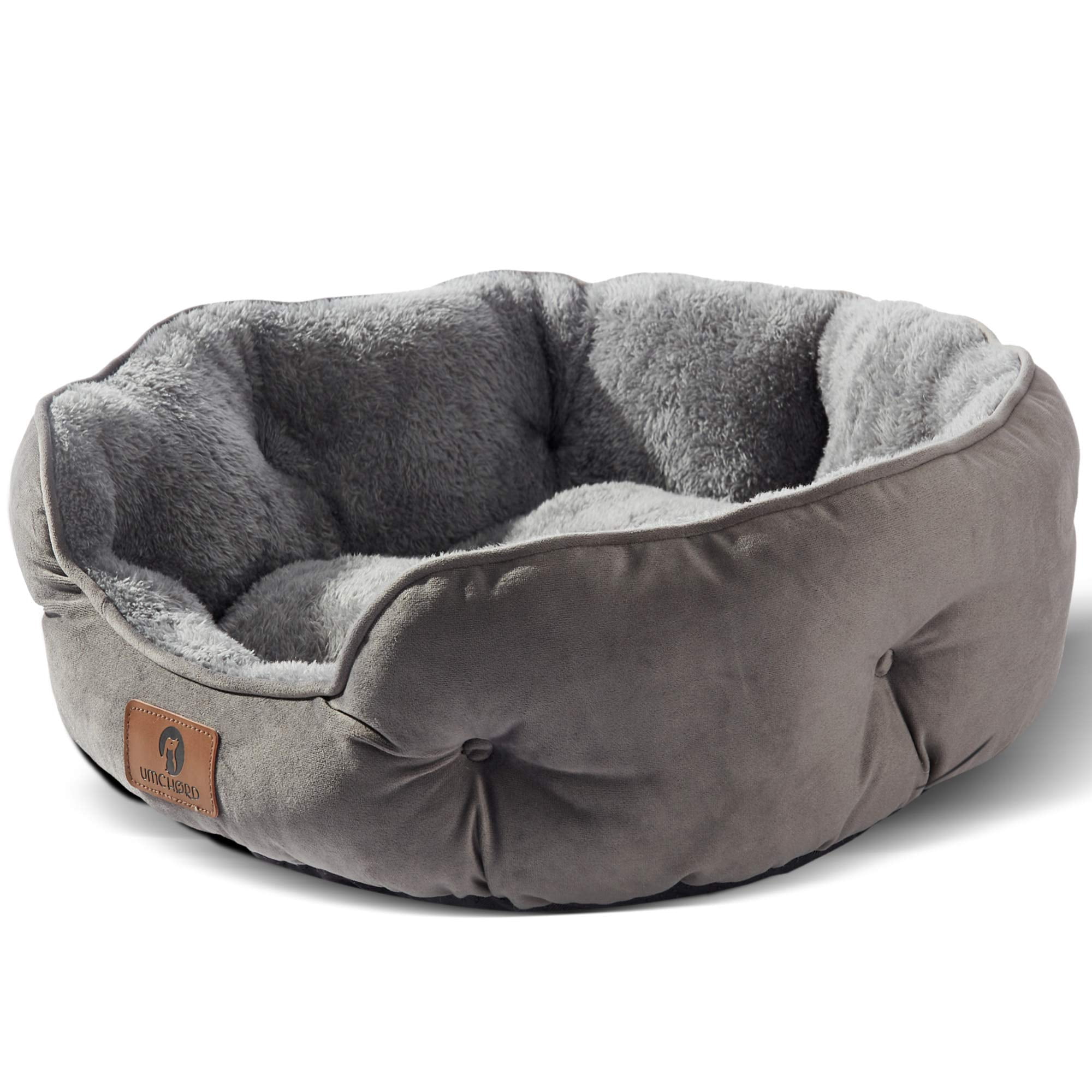 Small Grey Sherpa Fleece Pet Bed with Anti-Slip Bottom