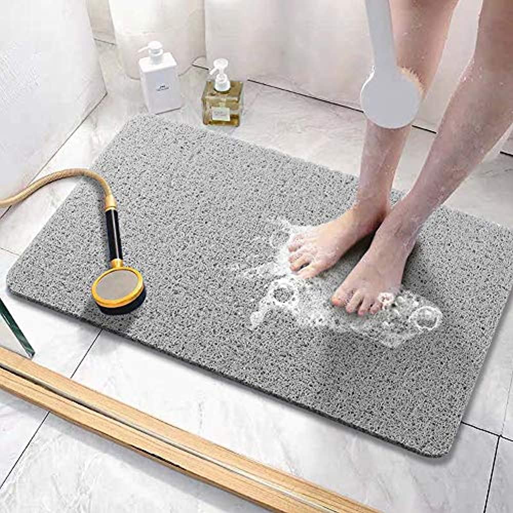 Asvin Soft Textured Non Slip Bath Shower Tub Mat 24x16 Inch Grey PVC Loofah Bathroom Mat
